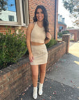 Faux Leather Mini Skirt- Taupe
