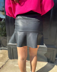 Faux Leather Flare Mini Skort- Black