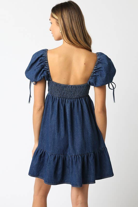 Denim Baby Doll Dress: Denim / S