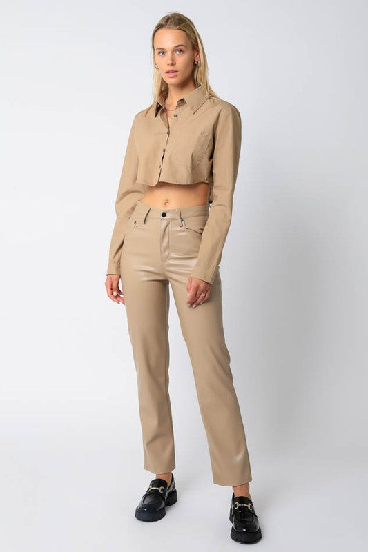 City Girl Faux Leather Pants- Taupe