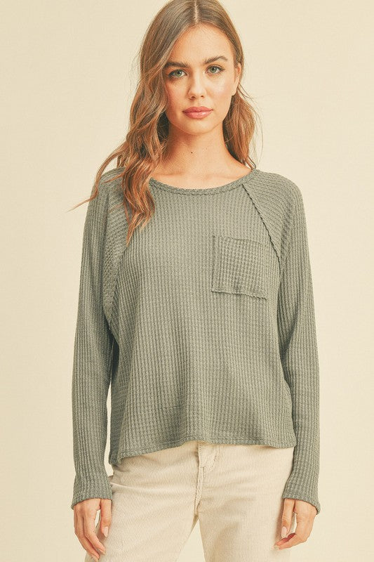 Waffle Knit Top- Sage