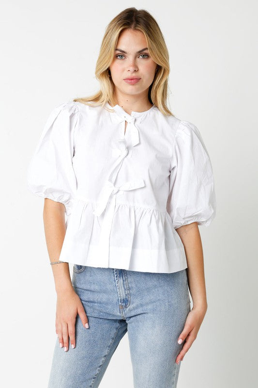 Tie Front Top- White