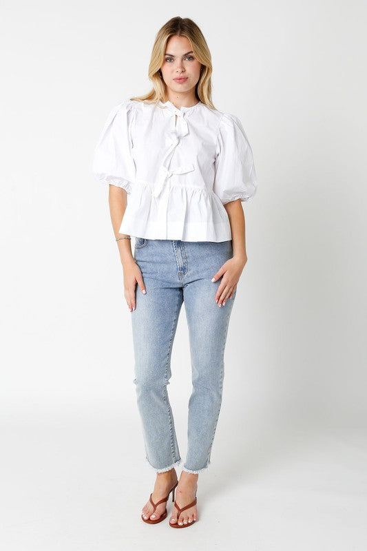 Tie Front Top- White