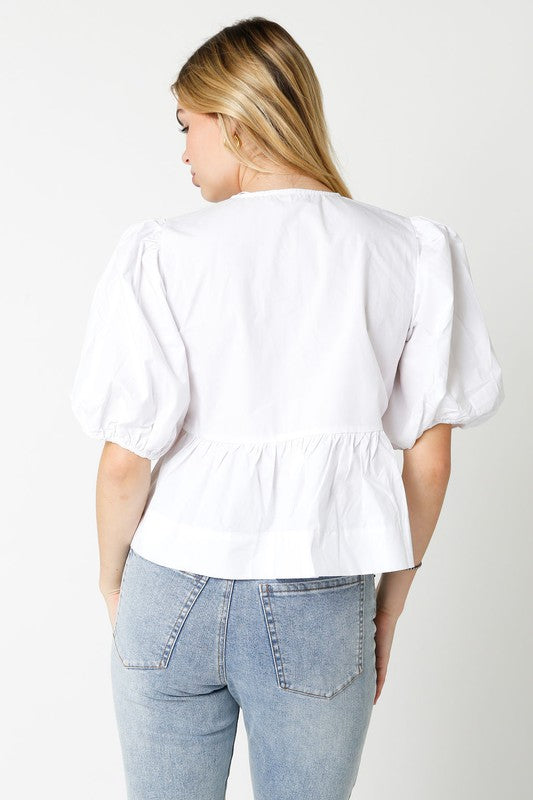 Tie Front Top- White