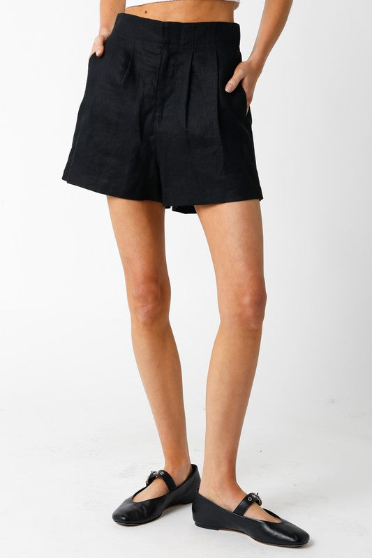 Tailored Linen Shorts- Black