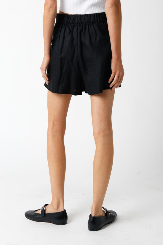 Tailored Linen Shorts- Black