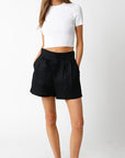 Tailored Linen Shorts- Black