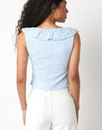 Blue Eyelet Ruffle Trim Top