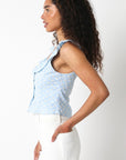 Blue Eyelet Ruffle Trim Top