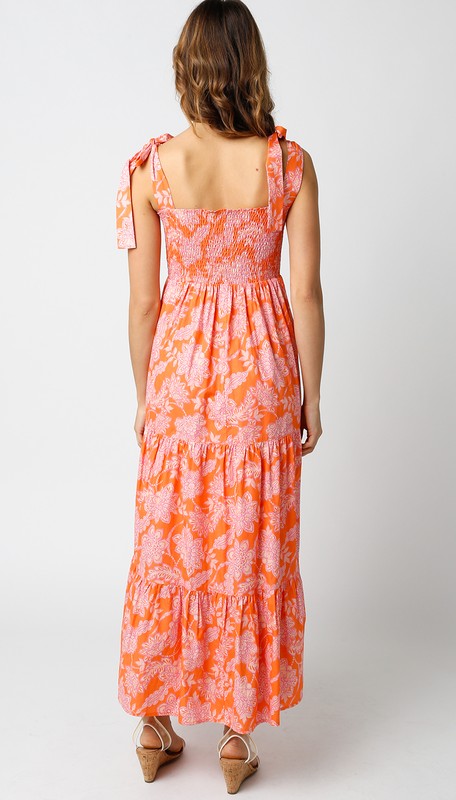 Orange Floral Midi Dress