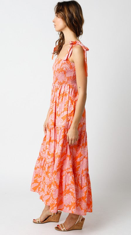 Orange Floral Midi Dress