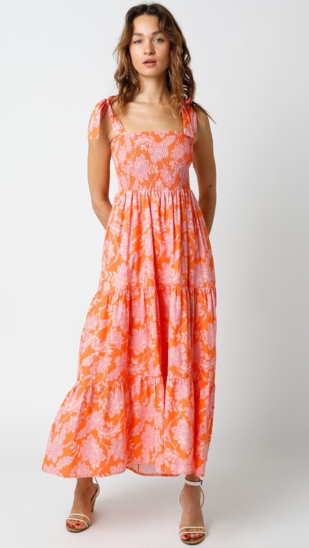 Orange Floral Midi Dress