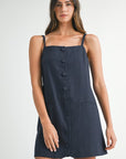 Sleeveless Linen Mini Dress- Navy