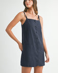 Sleeveless Linen Mini Dress- Navy