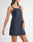Sleeveless Linen Mini Dress- Navy