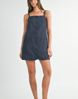 Sleeveless Linen Mini Dress- Navy