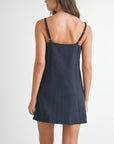 Sleeveless Linen Mini Dress- Navy