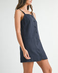 Sleeveless Linen Mini Dress- Navy