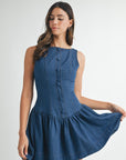 Denim Button Front Mini Dress
