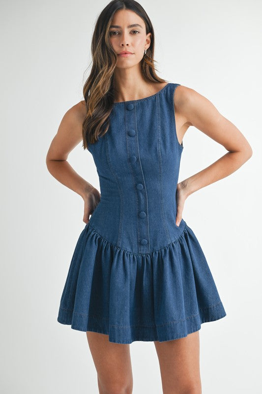 Denim Button Front Mini Dress