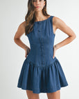 Denim Button Front Mini Dress
