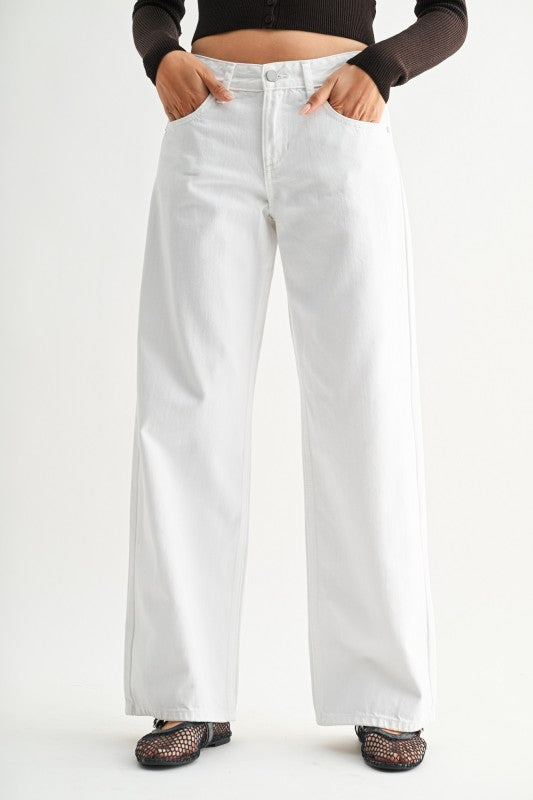 Fallon White Baggy Wide Leg Jeans