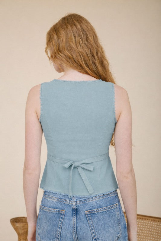 On a Whim Top- Misty Blue