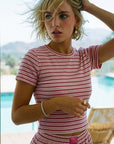 Striped Ribbed Fitted Crop Lounge Top