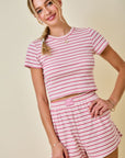 Striped Ribbed Fitted Crop Lounge Top