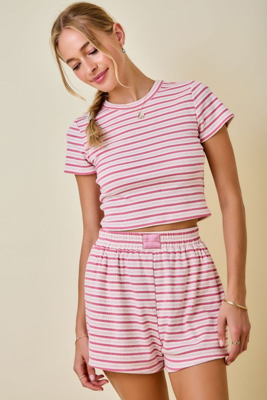 Relaxed Ribbed Lounge Shorts With Elastic Waist