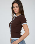 Contrast Trim Short Sleeve Cardigan