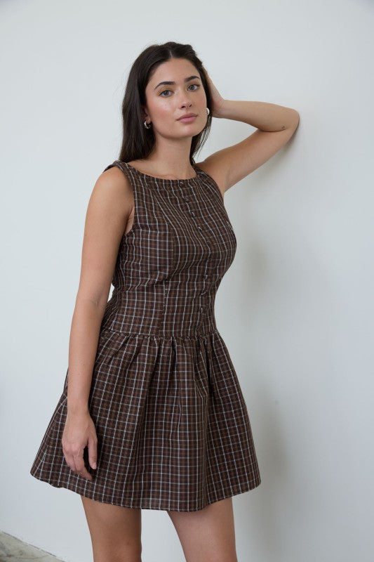 Plaid Button Front Mini Dress