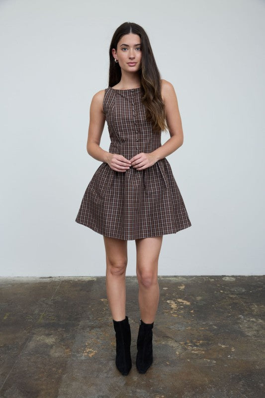 Plaid Button Front Mini Dress