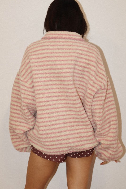 Sherpa Pullover- Cream/Pink Stripe