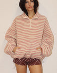 Sherpa Pullover- Cream/Pink Stripe