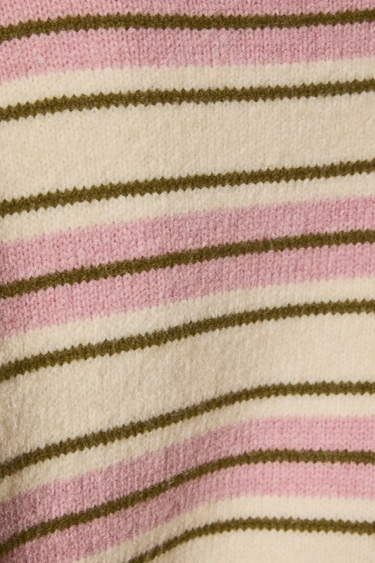 Stripe Society Cardigan- Pink &amp; Ivory