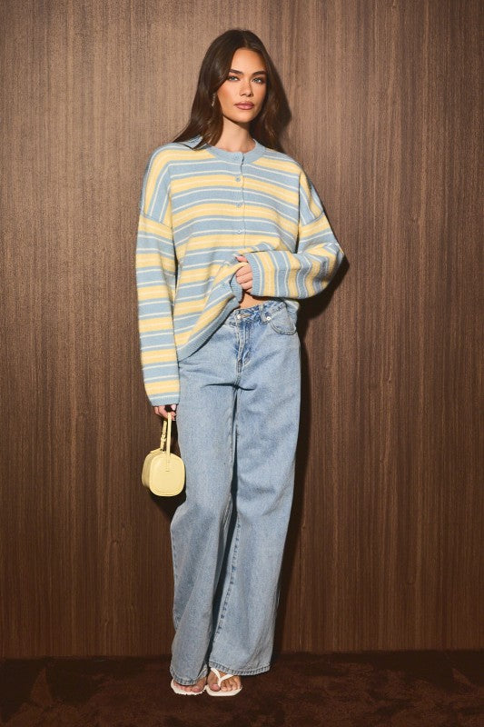Stripe Society Cardigan- Blue &amp; Yellow
