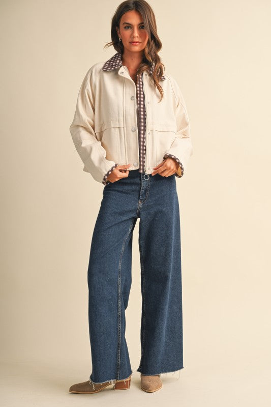 Brown Gingham Trim Jacket