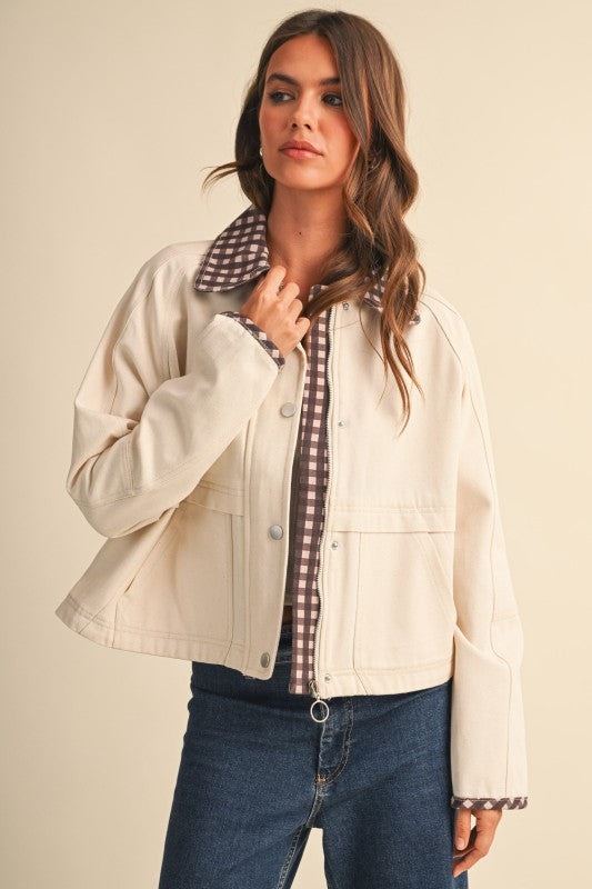 Brown Gingham Trim Jacket