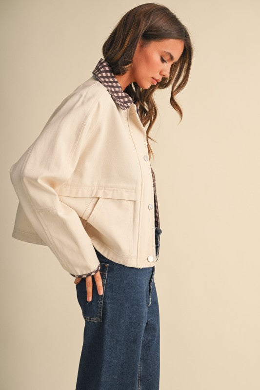 Brown Gingham Trim Jacket