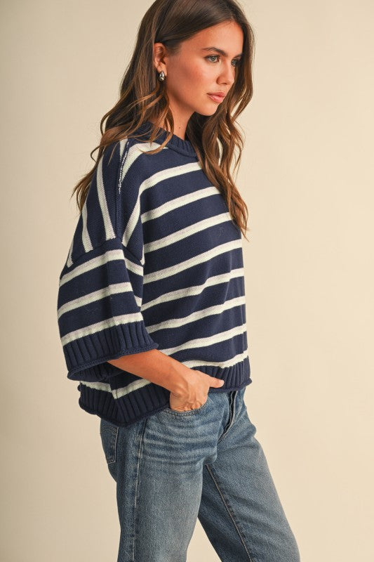 Between Chapters Sweater Top- Navy