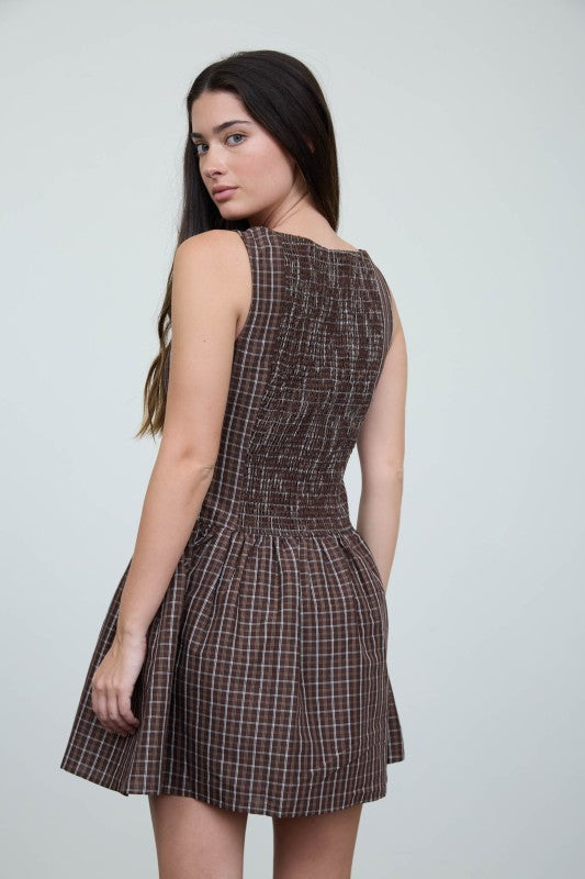 Plaid Button Front Mini Dress