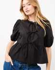 Maxwell Tie Front Top- Black