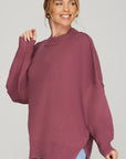Knit Side Slit Sweater- Mulled Wine