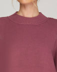 Knit Side Slit Sweater- Mulled Wine