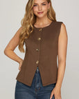 Sleeveless Front Button Knit Vest