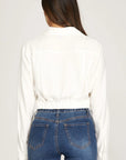 Long Sleeve Collared Crop Shirt- White