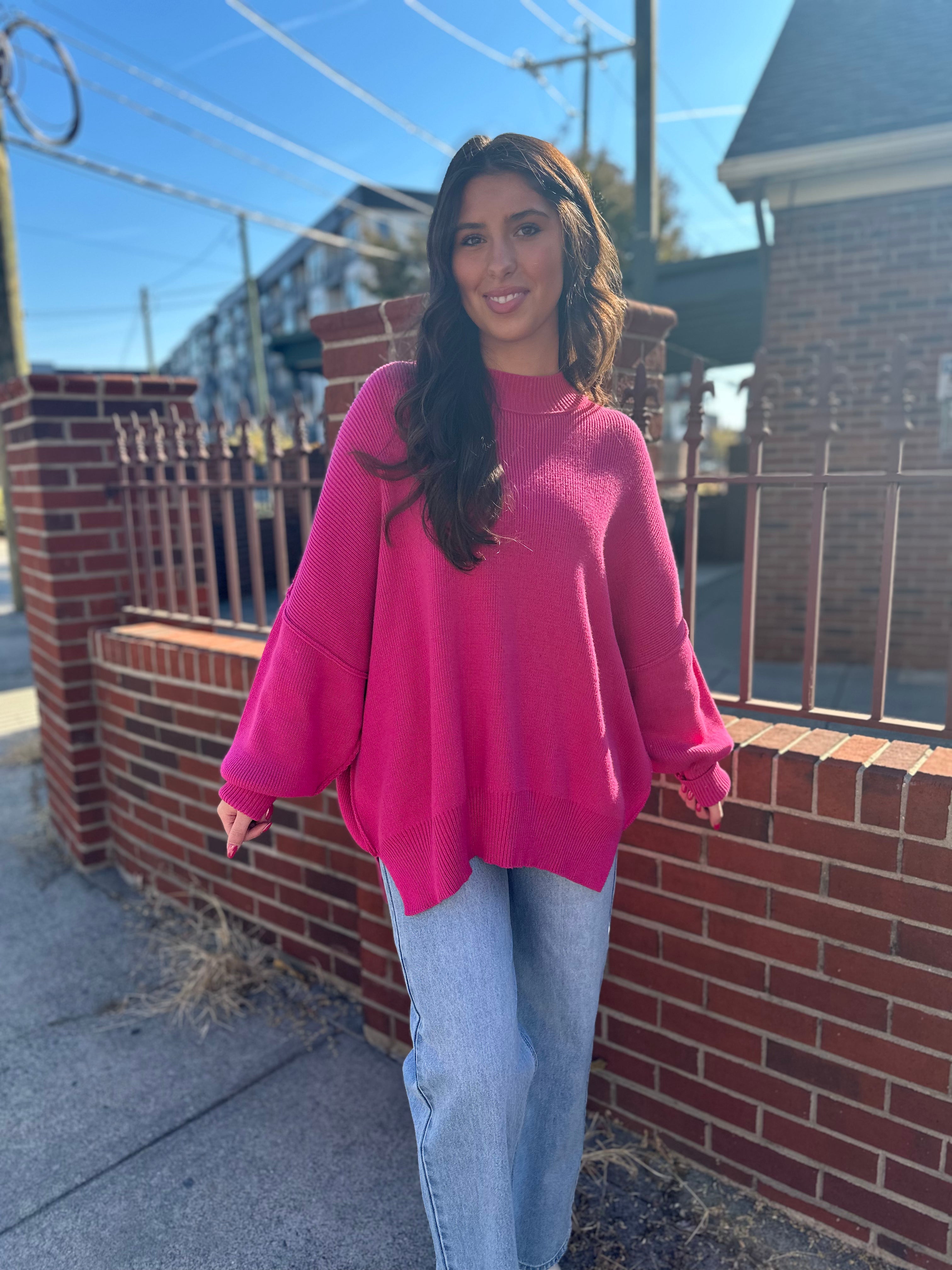 Out and About Sweater- Hot Pink