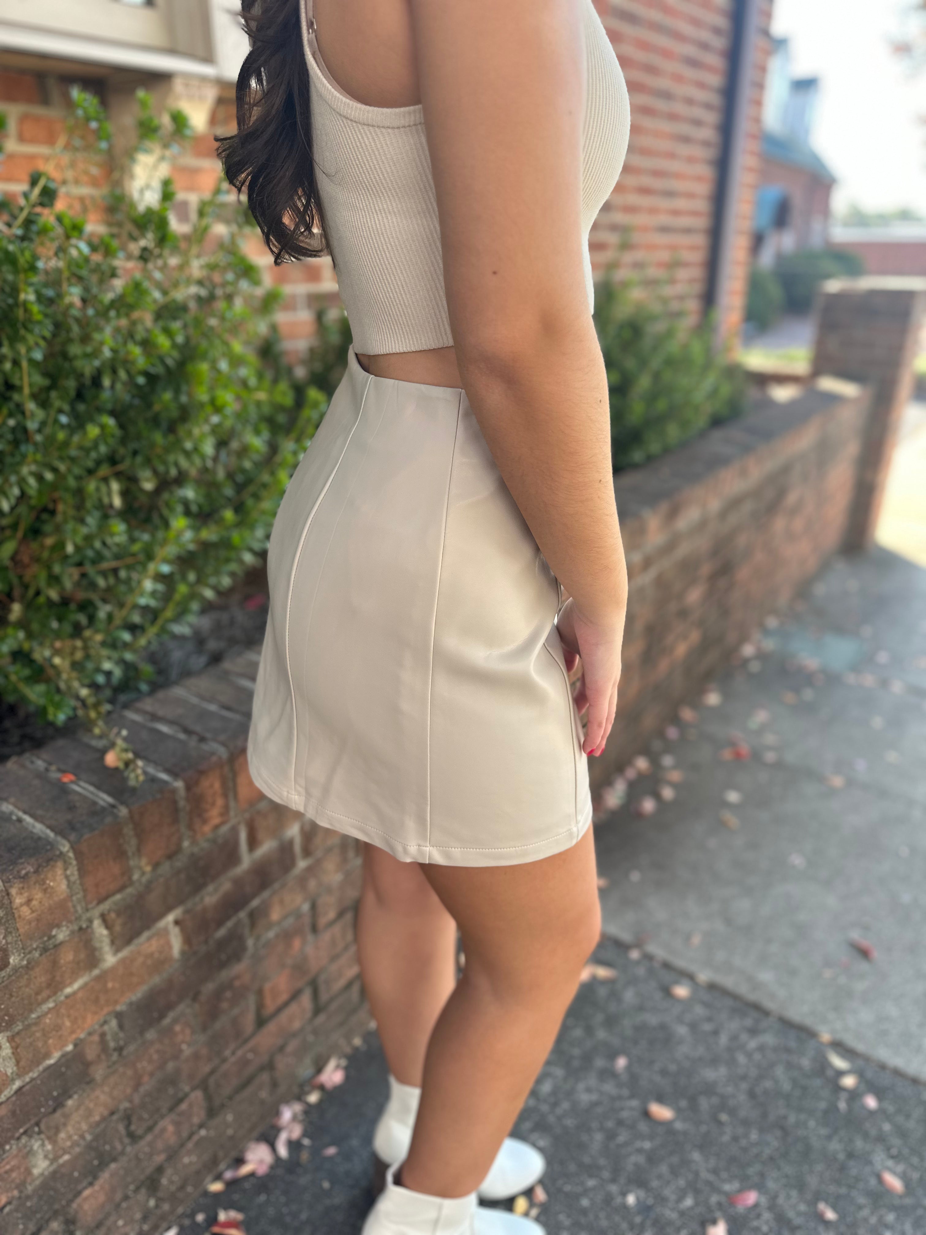 Faux Leather Mini Skirt- Taupe