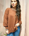 Side Slit Sweater- Brown